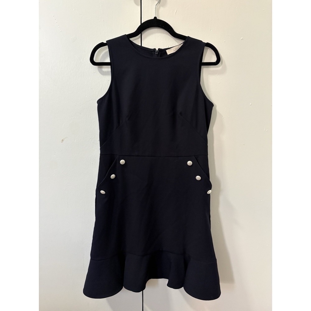 Loft Women's Navy Blue Pocket Flounce Dress Size 4
